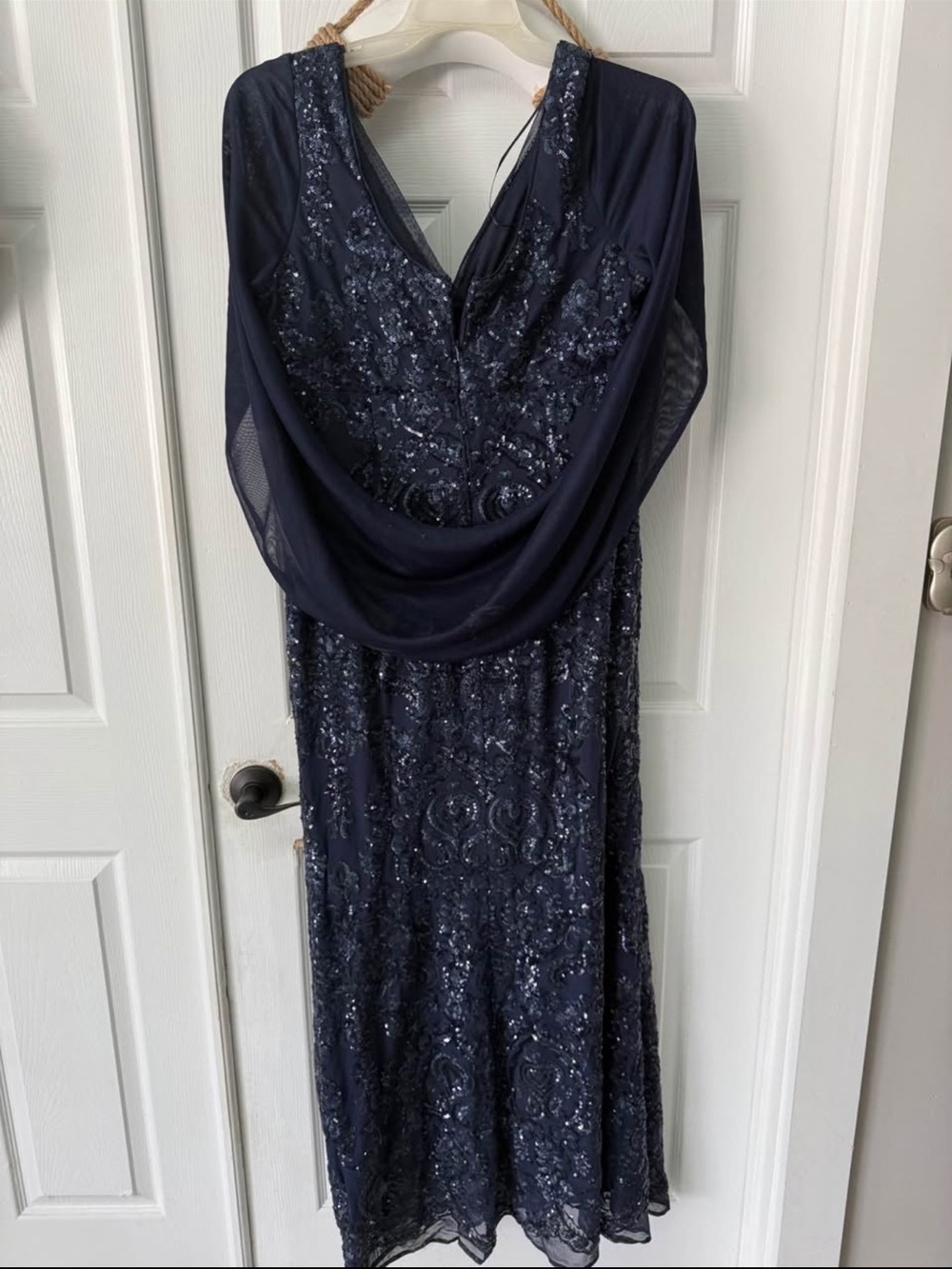 Navy Sequined Evening Dress Mother of the Bride Dress R&M Richards Long